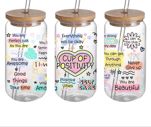 Cup Of Positivity 16oz Glass Can