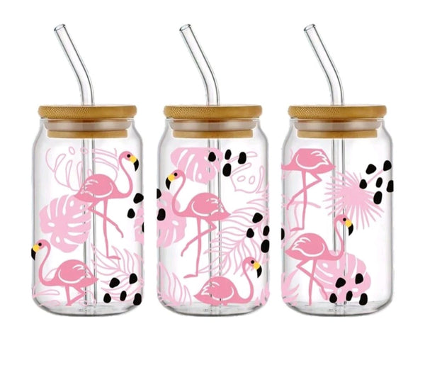 Flamingo 16oz Glass Can