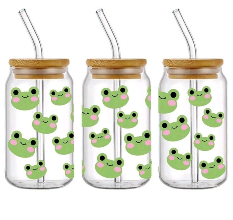 Cute Frog 16 oz Glass Can