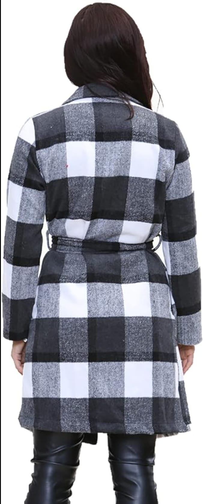 Womens Long Sleeve Button Down Collared Shacket Checkered Belted Shirt Longline Coat