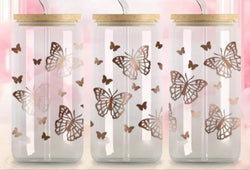 Golden butterfly 16oz Glass can