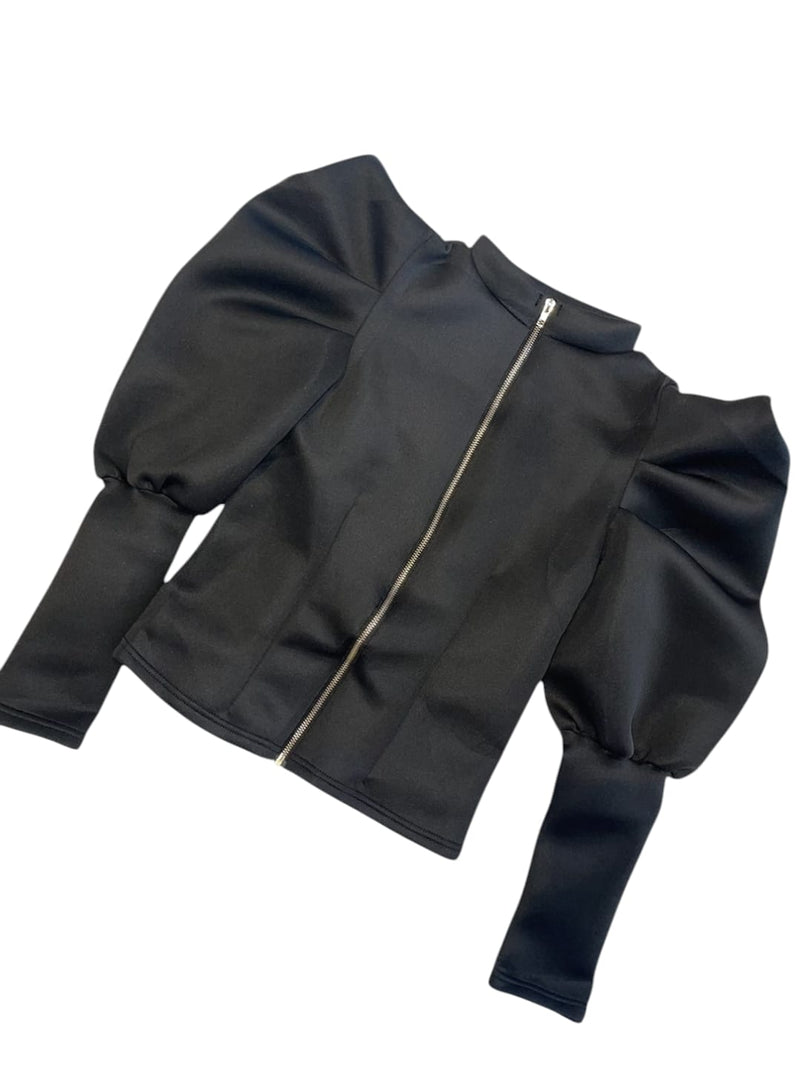 Puff Sleeve Zip Up Jacket Black