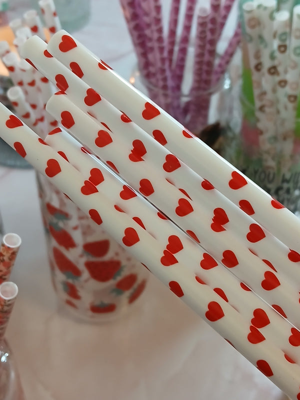 Red Heart Pattern ReusableStraw- 9inch