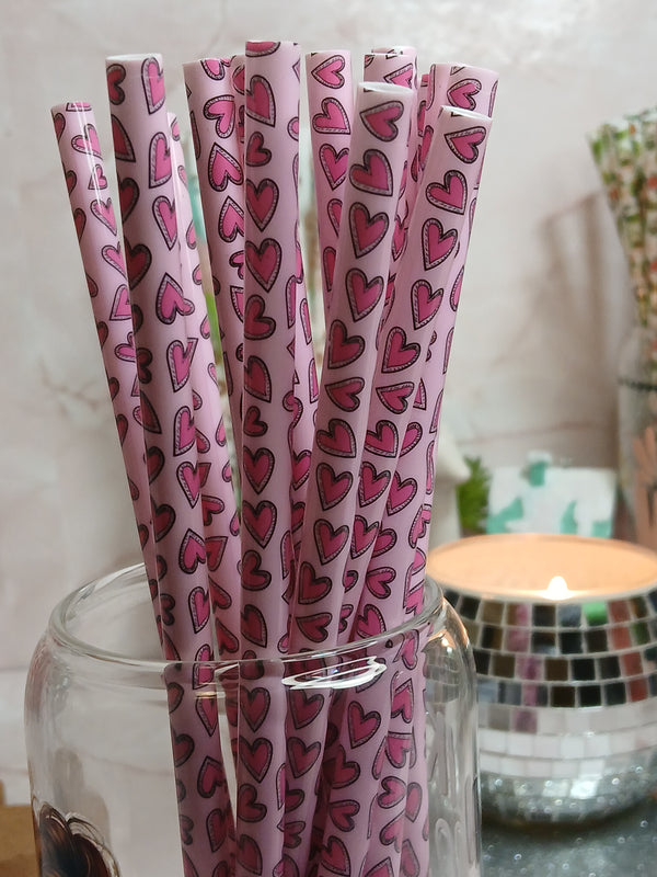 Heart Purple Reusable Plastic Straw-9inch