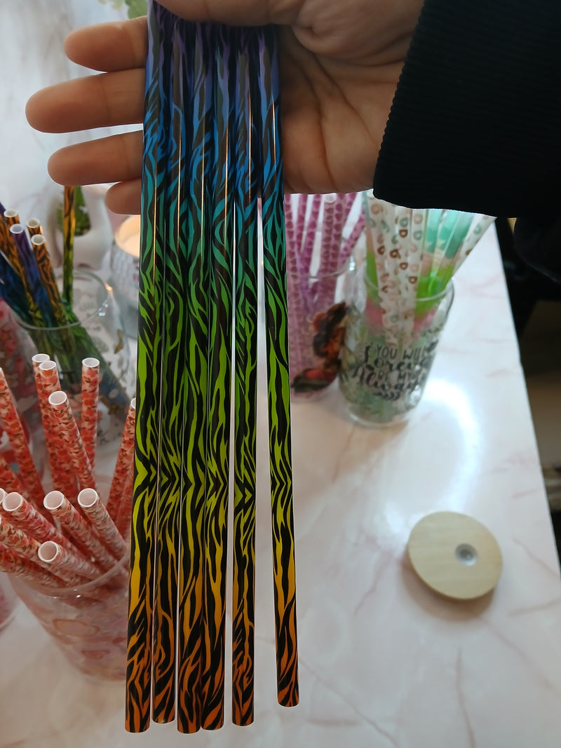 Neon Zebra Straw-9inch