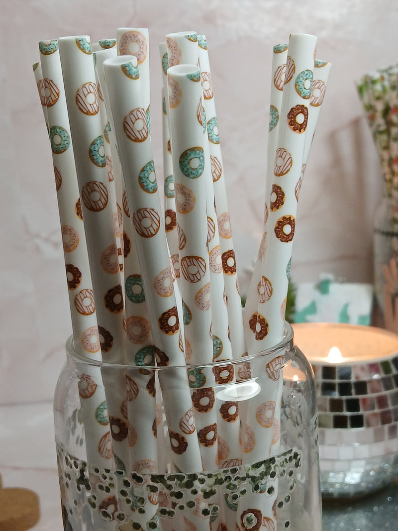 Donut Patterns White Reusable Straw-9inch